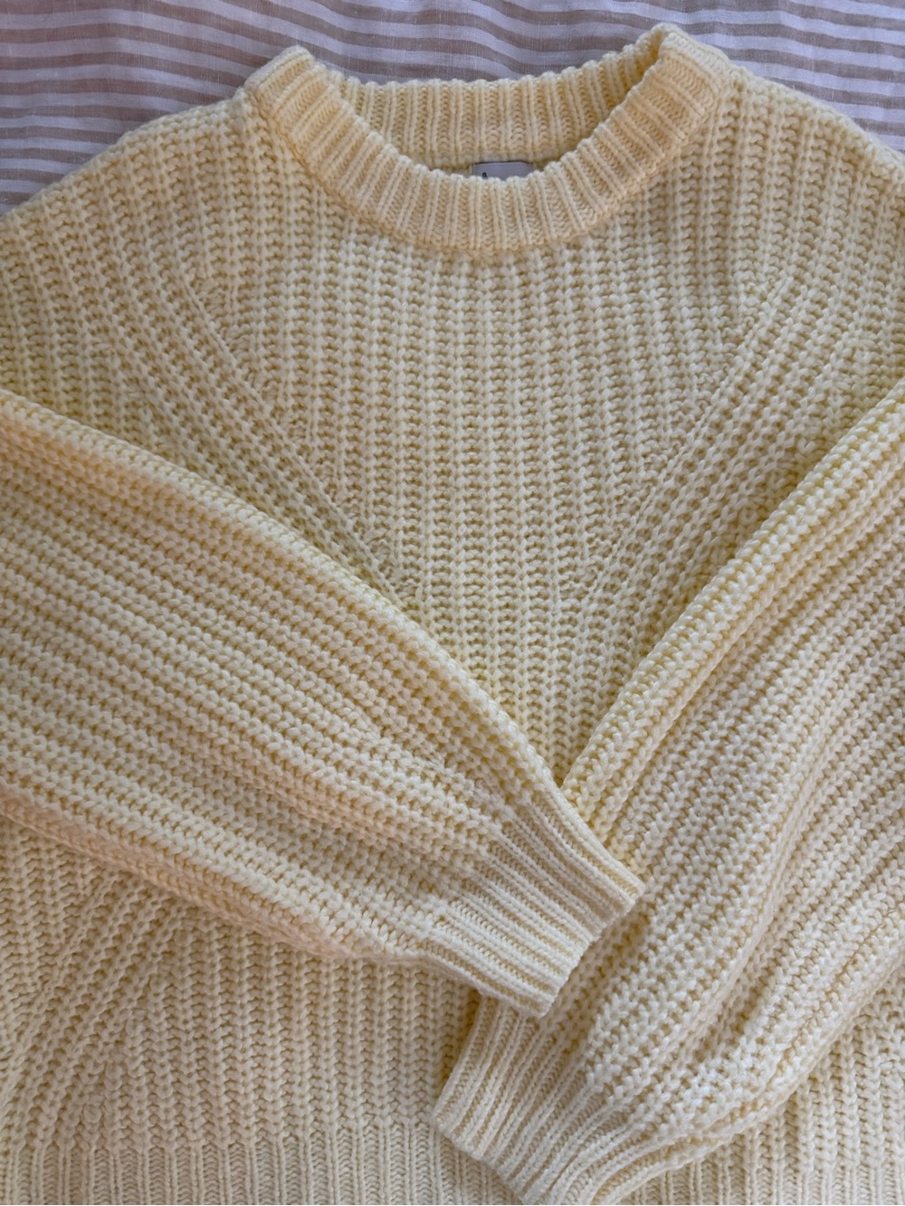 Pale yellow Ribbed Knit Crewneck Sweater - Women